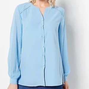 NWT Isaac Mizrahi Live! Stretch Crepe and Clipped Dot Mixed Blouse